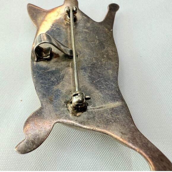 Vintage MCM Studio Sterling Silver Repoussé Figural Pig Brooch Pendant, Unsigned - Picture 5 of 7